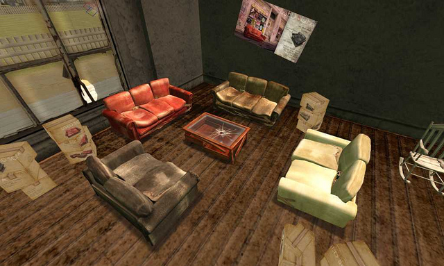 Virtual livingroom, cracks me up that it's hip to buy virtual stuff that looks broken by torley @ flickr
